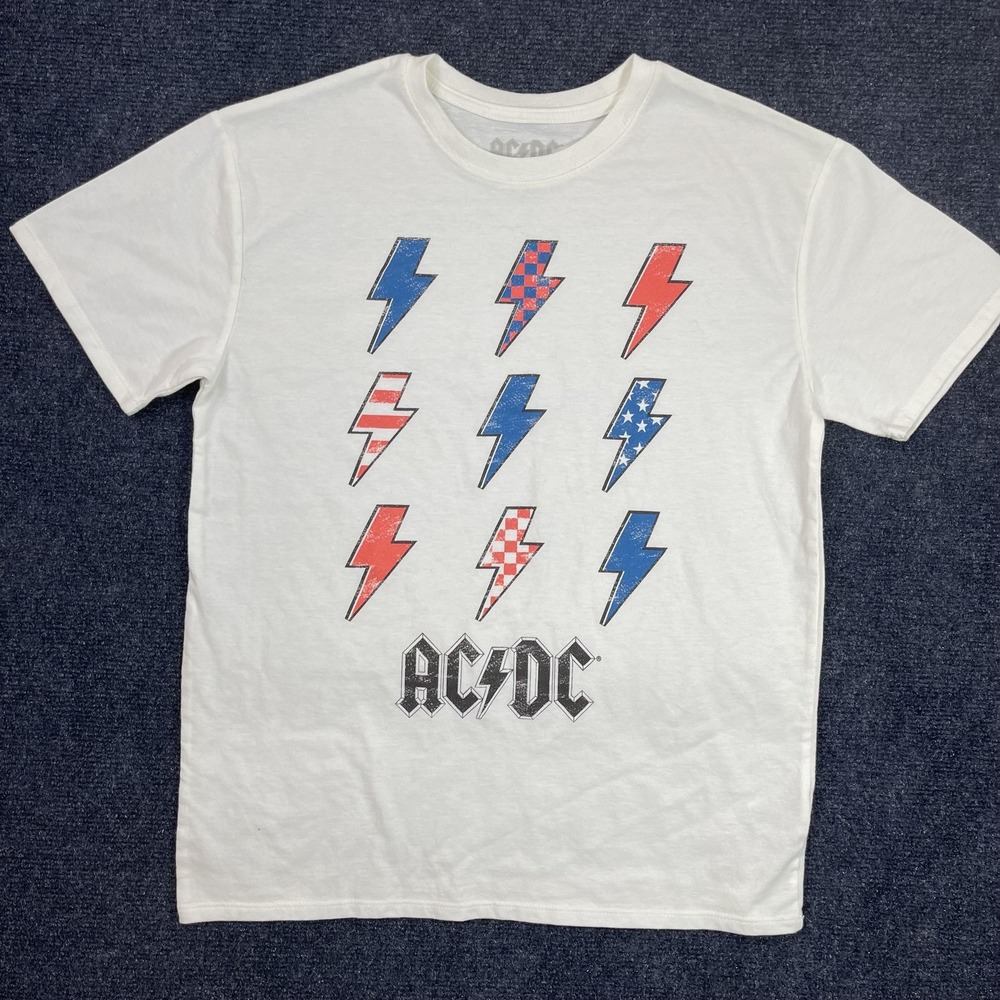 AC/DC Shirt Youth 10-12 White Lightning Bolt Graphic Tee T-Shirt Rock Band